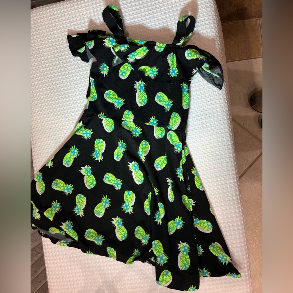 Girls Black Dress with Pineapple Print (1-086) - Picture 4 of 4